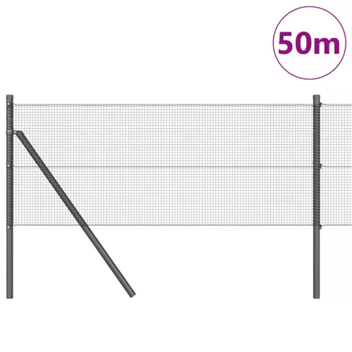 Kerítés oszlopokkal Szürke 0.6 x 50 m Acél
