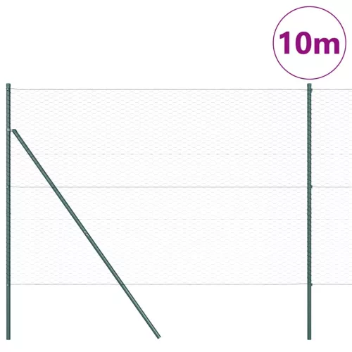Kerítés oszlopokkal Zöld 1.6 x 10 m PVC-bevonatos acél
