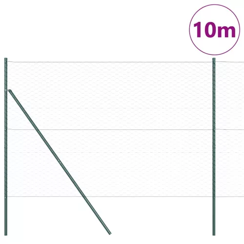Kerítés oszlopokkal Zöld 1.6 x 10 m PVC-bevonatos acél