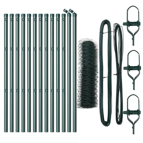 Kerítés oszlopokkal Zöld 0.8 x 25 m PVC-bevonatos acél