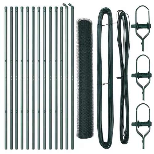Kerítés oszlopokkal Zöld 1.4 x 25 m PVC-bevonatos acél