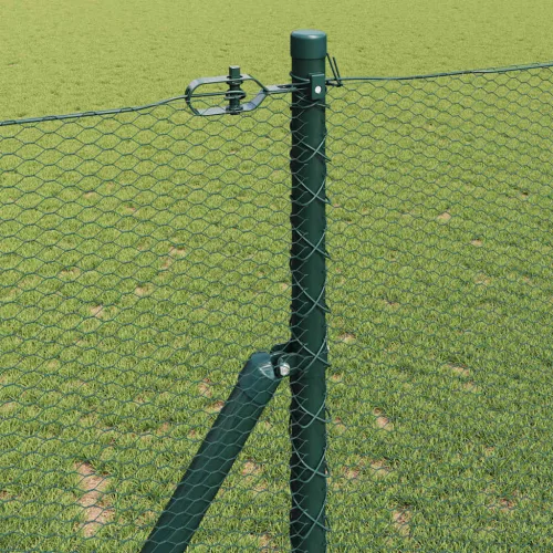 Kerítés oszlopokkal Zöld 1.4 x 25 m PVC-bevonatos acél
