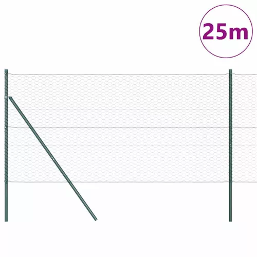 Kerítés oszlopokkal Zöld 1.4 x 25 m PVC-bevonatos acél