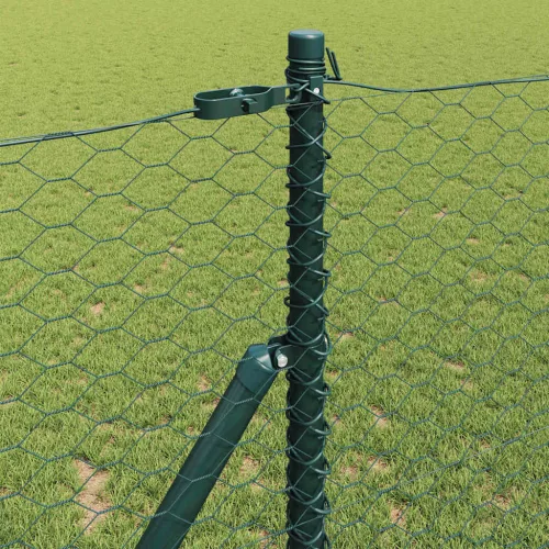 Kerítés oszlopokkal Zöld 1.4 x 25 m PVC-bevonatos acél