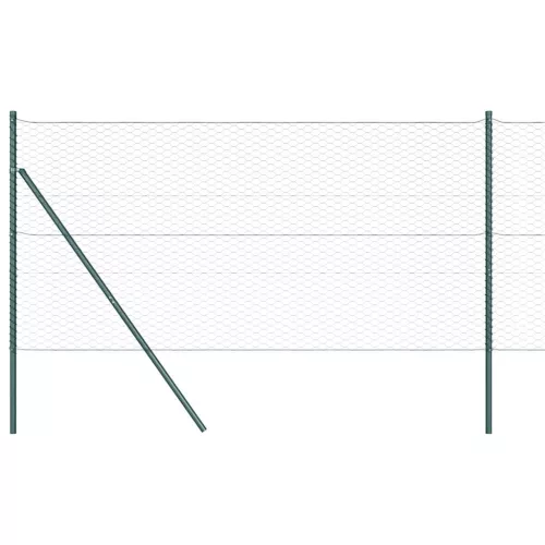 Kerítés oszlopokkal Zöld 1.4 x 25 m PVC-bevonatos acél