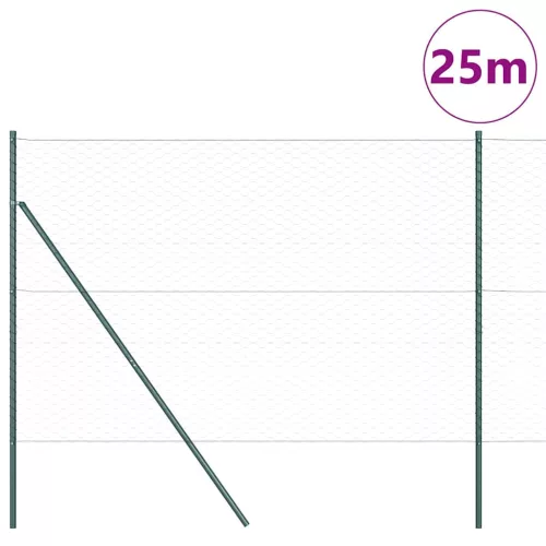Kerítés oszlopokkal Zöld 1.5 x 25 m PVC-bevonatos acél