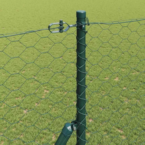 Kerítés oszlopokkal Zöld 1.5 x 25 m PVC-bevonatos acél