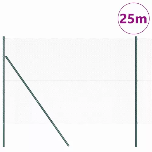 Kerítés oszlopokkal Zöld 1.6 x 25 m PVC-bevonatos acél