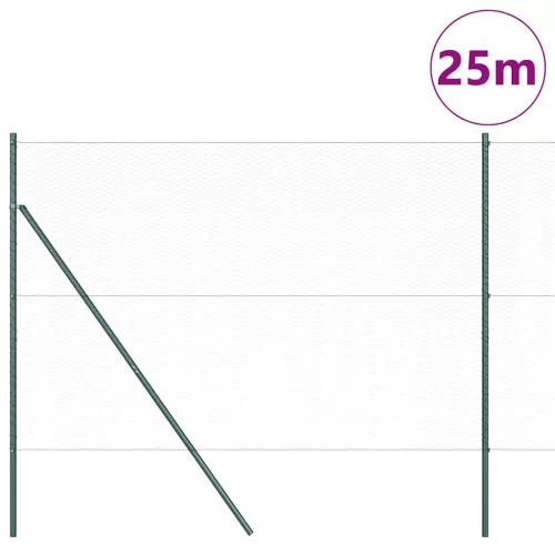Kerítés oszlopokkal Zöld 1.6 x 25 m PVC-bevonatos acél