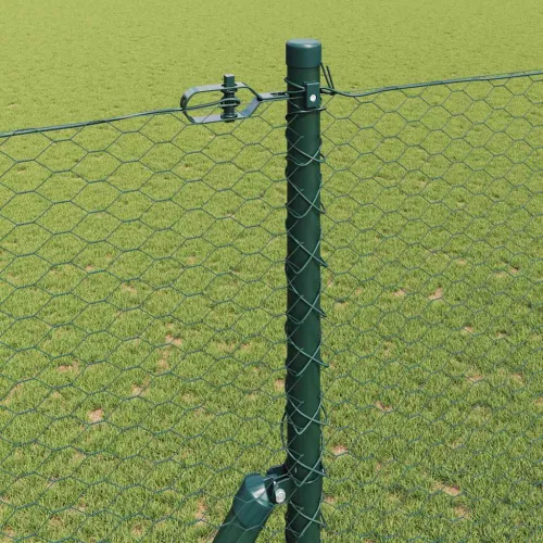 Kerítés oszlopokkal Zöld 1.6 x 25 m PVC-bevonatos acél