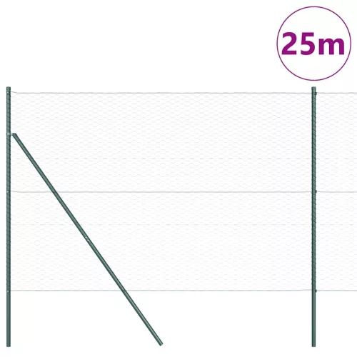 Kerítés oszlopokkal Zöld 1.6 x 25 m PVC-bevonatos acél