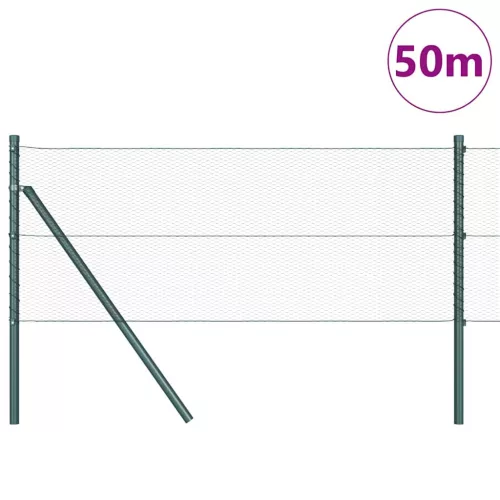 Kerítés oszlopokkal Zöld 0.4 x 50 m PVC-bevonatos acél