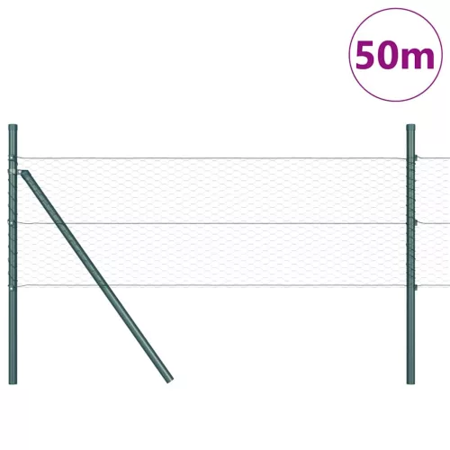 Kerítés oszlopokkal Zöld 0.4 x 50 m PVC-bevonatos acél