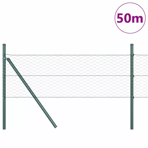 Kerítés oszlopokkal Zöld 0.4 x 50 m PVC-bevonatos acél