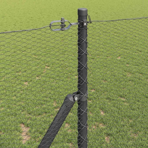 Kerítés oszlopokkal Szürke 1 x 25 m PVC-bevonatos acél