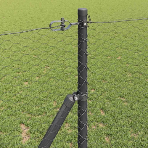 Kerítés oszlopokkal Szürke 1 x 25 m PVC-bevonatos acél