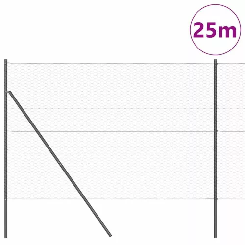 Kerítés oszlopokkal Szürke 1.6 x 25 m PVC-bevonatos acél