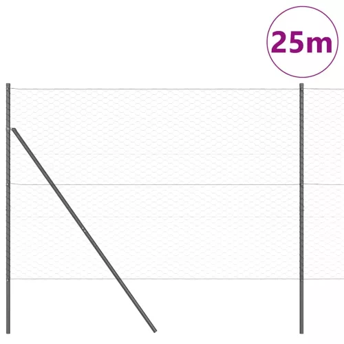 Kerítés oszlopokkal Szürke 1.6 x 25 m PVC-bevonatos acél