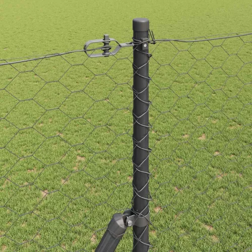 Kerítés oszlopokkal Szürke 1.6 x 25 m PVC-bevonatos acél