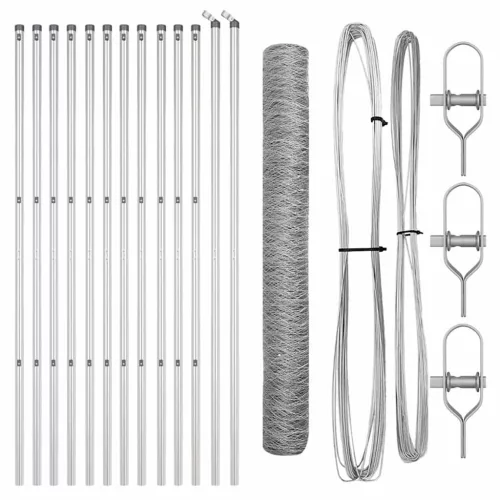 Kerítés oszlopokkal Ezüst 1.4 x 25 m PVC-bevonatos acél