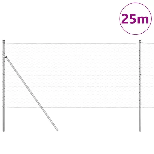 Kerítés oszlopokkal Ezüst 1.4 x 25 m PVC-bevonatos acél