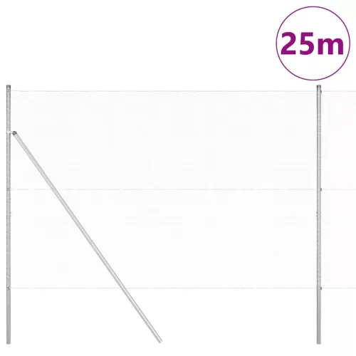 Kerítés oszlopokkal Ezüst 1.5 x 25 m PVC-bevonatos acél