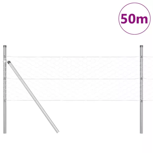 Kerítés oszlopokkal Ezüst 0.4 x 50 m PVC-bevonatos acél