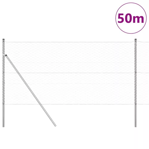 Kerítés oszlopokkal Ezüst 1.4 x 50 m PVC-bevonatos acél