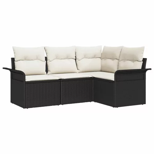 Kerti Kanapé Szett párnával tárolóval 4 pcs Fekete Poli rattan