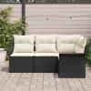 Kerti Kanapé Szett párnával tárolóval 4 pcs Fekete Poli rattan