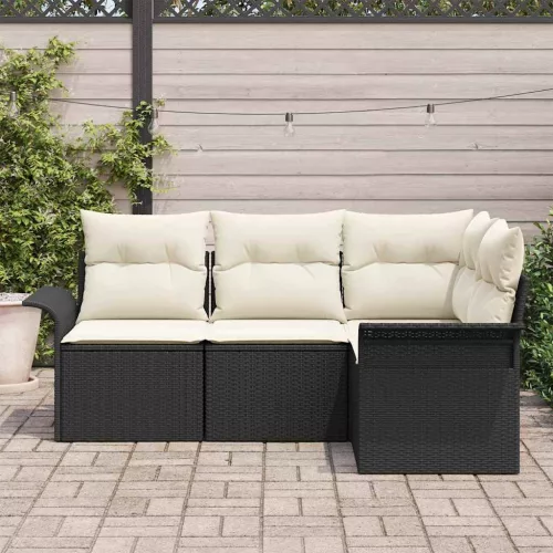 Kerti Kanapé Szett párnával tárolóval 4 pcs Fekete Poli rattan