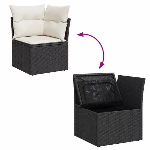 Kerti Kanapé Szett párnával tárolóval 4 pcs Fekete Poli rattan