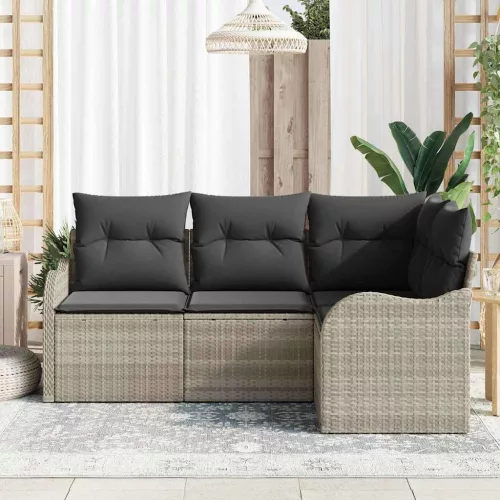 Kerti Kanapé Szett párnával 4 pcs Világosszürke Poli rattan