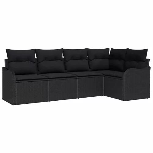 Kerti Kanapé Szett párnával tárolóval 5 pcs Fekete Poli rattan