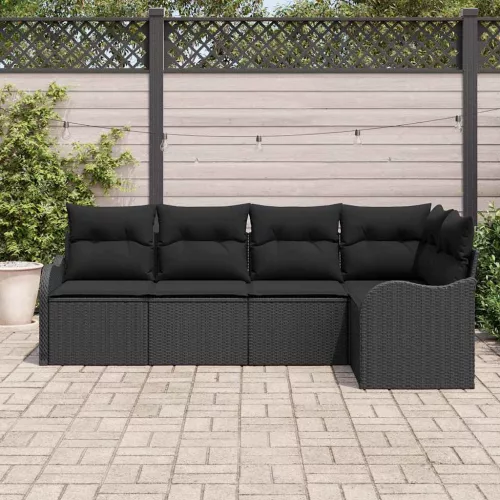 Kerti Kanapé Szett párnával tárolóval 5 pcs Fekete Poli rattan