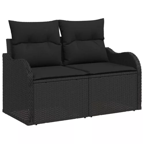 Kerti Kanapé Szett párnával tárolóval 5 pcs Fekete Poli rattan