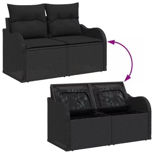 Kerti Kanapé Szett párnával tárolóval 5 pcs Fekete Poli rattan