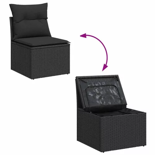Kerti Kanapé Szett párnával tárolóval 5 pcs Fekete Poli rattan