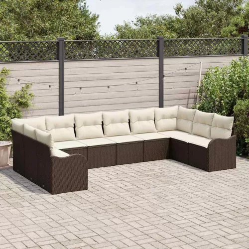 Kerti Kanapé Szett párnával 10 pcs Barna és fehér Poli rattan