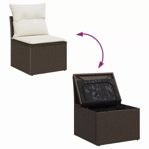 Kerti Kanapé Szett párnával 10 pcs Barna és fehér Poli rattan