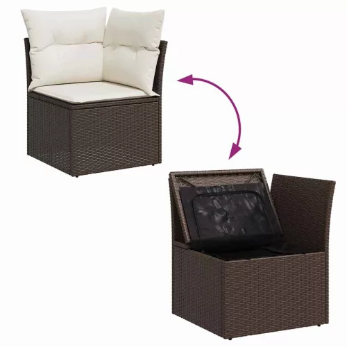 Kerti Kanapé Szett párnával 10 pcs Barna és fehér Poli rattan