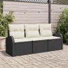 Kerti Kanapé Szett párnával 3 pcs Fekete és fehér Poli rattan