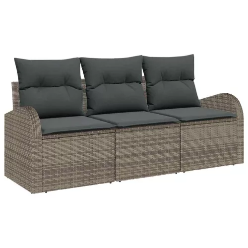 Kerti Kanapé Szett párnával 3 pcs Szürke Poli rattan