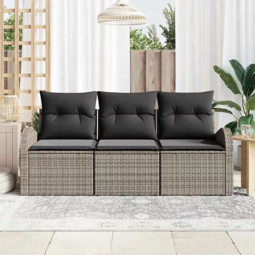 Kerti Kanapé Szett párnával 3 pcs Szürke Poli rattan