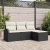 Kerti Kanapé Szett párnával 4 pcs Fekete és fehér Poli rattan