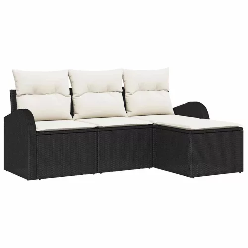 Kerti Kanapé Szett párnával 4 pcs Fekete és fehér Poli rattan