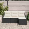 Kerti Kanapé Szett párnával 4 pcs Fekete és fehér Poli rattan