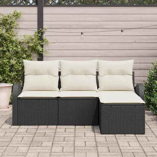 Kerti Kanapé Szett párnával 4 pcs Fekete és fehér Poli rattan
