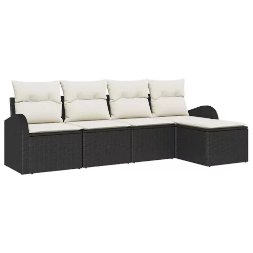 Kerti Kanapé Szett párnával 5 pcs Fekete és fehér Poli rattan