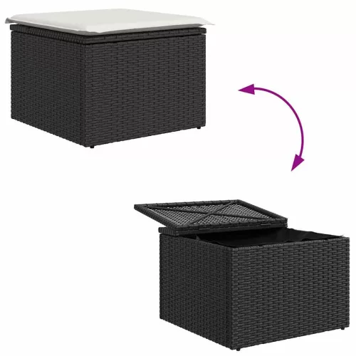 Kerti Kanapé Szett párnával 5 pcs Fekete és fehér Poli rattan
